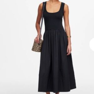 Madewell Mixed Poplin Scoopneck Maxi Dress, Black, Size XS, NWT
